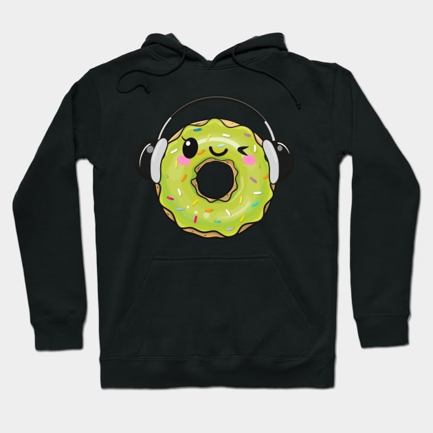Cool light green donut with headphones Hoodie by Reginast777